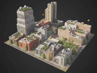 Realistic City District A33-A45 MAYA Low-poly 3D model