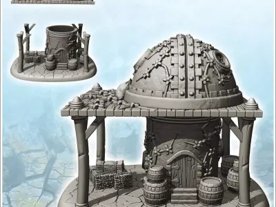 Medieval warehouse with large canopy and green spherical roof 7  3D print model
