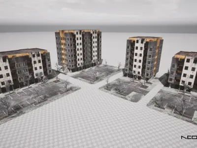 Abandoned Apartment Blocks Low-poly 3D model