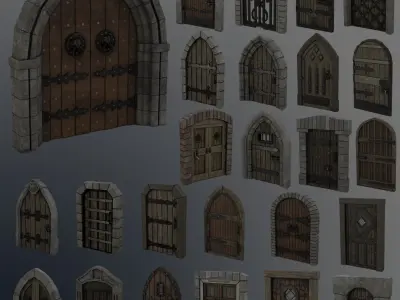 Medieval Door Pack 25 X Unique Doors Low-poly 3D model