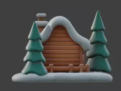 Cozy Winter Christmas Log Cabin 3D Model Low-poly 3D model