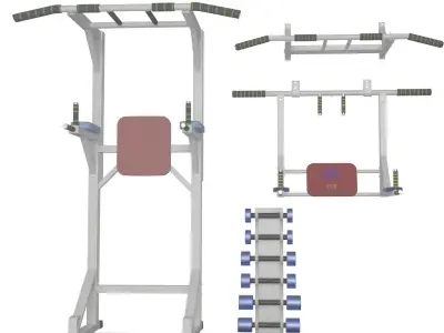 Wall horizontal bar horizontal bar 3 in 1 and Dumbbells 3D model