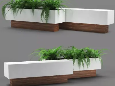 bench1108 wooden planter with plants 3D model