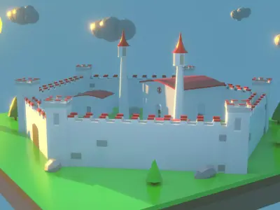 Low Poly Castle with roof Free low-poly 3D model