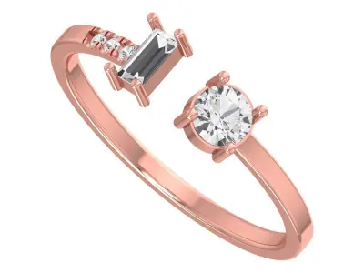 Solitaire Women Light Weight Baguette Round Stone Band Ring 3D print model