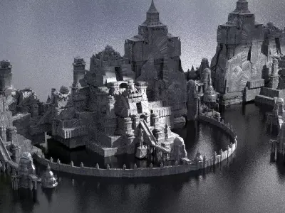 Ringed Celtic Ocean Cityscape Kit bash 2 3D model