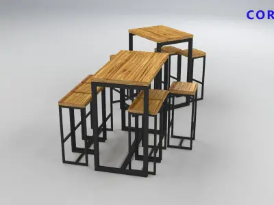  set of tables and chairs in a cafe bar or office v-ray corona Low-poly 3D model