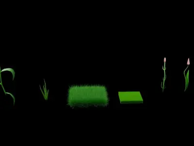 A set of grass for game locations Low-poly 3D model