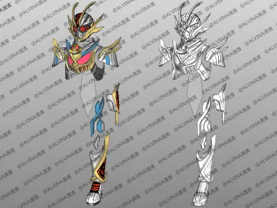 Kamen Rider Platina Gotcherd Armor - DIY Cosplay Pepakura Foam Low-poly 3D model