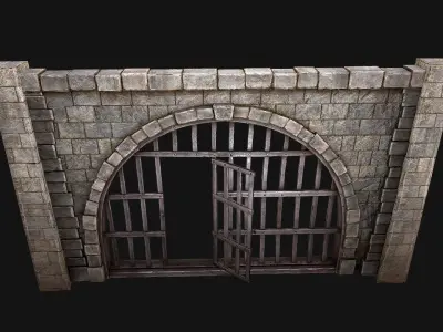 Medieval Prison Bars with Door Low-poly 3D model
