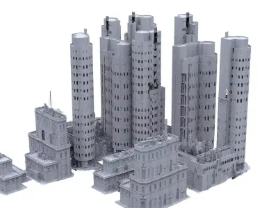 Sci fi Block of flats and city  3D model