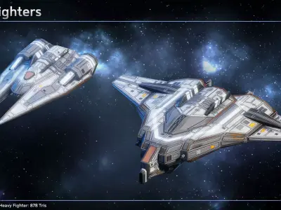 Spaceship Carriers  Fighters Low-poly 3D model