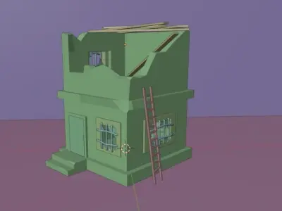 Broken building 3D Low-Poly Model Low-poly 3D model