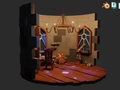 Stylized Astronomy Tower  Low-poly 3D model