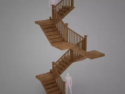Modular Wooden Staircase Kit  Low-poly 3D model