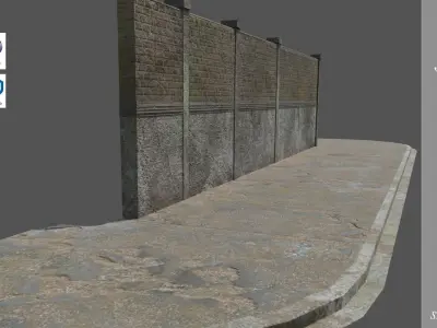 MODULAR WALLS - SIDEWALKS  FOR 3D COMPOSITIONS Low-poly 3D model Low-poly 3D model