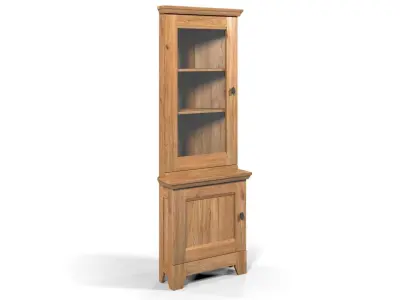 Country Corner Display Cabinet 1 Glass Door Solid Natural Oak  3D model