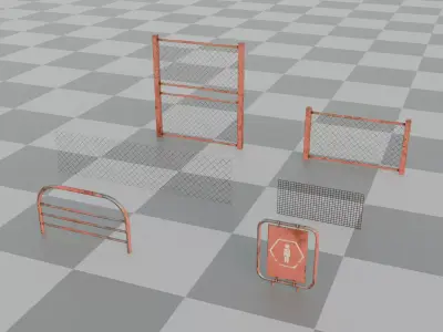 Industrial Fence and Railing - Red Free 3D model