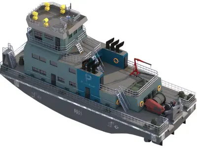 Harbor Tug boat long Low-poly 3D model