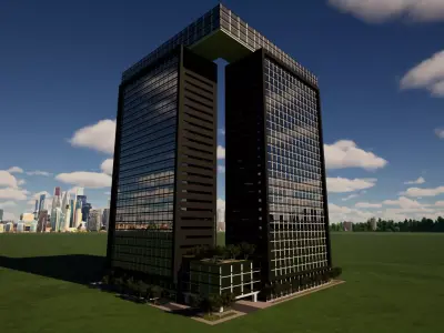 Twin Residential Towers with Podium and Skybridge 130m 33 Floors Low-poly 3D model
