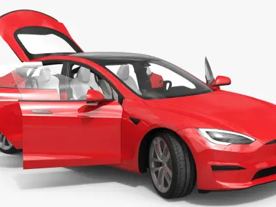  Tesla Model S Electric Sedan Red Rigged for Cinema 4D 