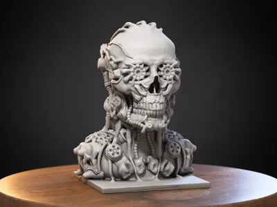 Skull robot Headphone Stand Cyborg skull robot Headset Stand 3D print model