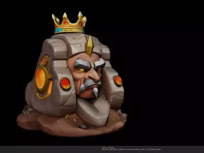 Stylized  Ancient Stone King - Fantasy Statue - AI Low-poly 3D model
