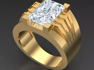Light Gold Diamond Men Ring 2MR098 3D model