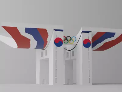 Cartoon Seoul Olympic Park Landmark Korea Low-poly 3D model