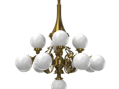 Monumental Brass National Gallery Chandelier with Opaline Glass 3D model
