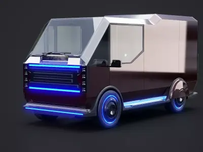 Futuristic Cyberpunk Delivery Van - Sci-Fi Electric Vehicle  Low-poly 3D model