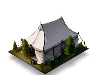 LowPoly Camping Tent Scene Low-poly 3D model