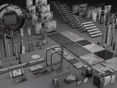 Modular Sci-fi low poly pack Trim Sheet texture Low-poly 3D model