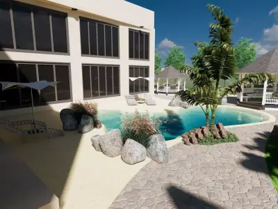 Beach swimming pool Low-poly 3D model