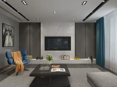living room with dining room 3D model12 3D model