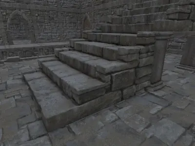 Low Poly Abandoned Temple With PBR Materials Low-poly 3D model