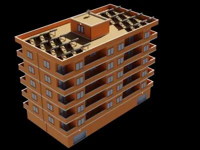 Residential city building Low-poly 3D model