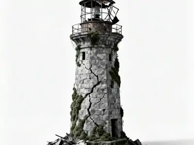 Ruined Classic Stone Lighthouse 3D Model Low-poly 3D model