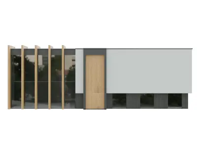 Modern Glasswood Building Showroom Low-poly 3D model