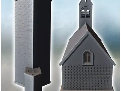 Brick church with multiple windows and a steeple 4 - Modern WW2  3D print model