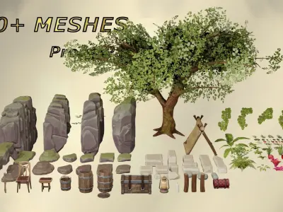 Stylized Props Pack - over 100 QUALITY MESHES Low-poly 3D model
