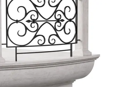 Classic Marble Arched Balcony with Square Columns and Wrought  3D model