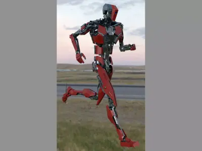 Fully rigged animated red robot 3D model