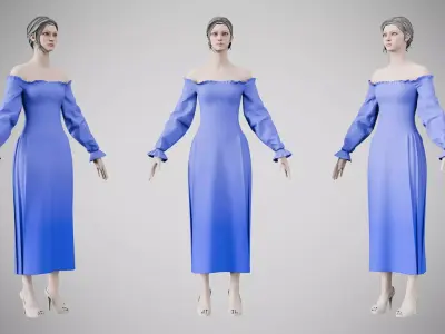 Dress 13 Very Light Blue Low-poly 3D model