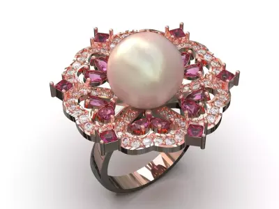Luxurious Womens Pearl stl 3dm Ring Model pr0072 3D print model purchase