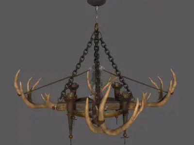 Medieval Antler Chandelier Design Three  Low-poly 3D model