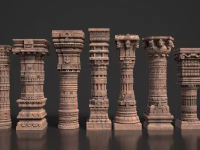 9 Hindu Temple Pillars 3D Pack 250828 Low-poly 3D model