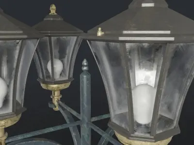 Standart Street Lamp with quad stand 3D model
