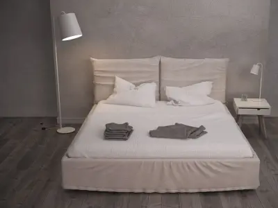 Bed with wooden floors 3D model