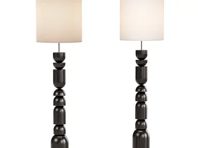 Aska charred wood and natural linen floor lamp 3D model